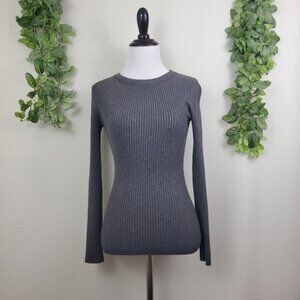 Hooked Up by IOT Ribbed Grey Long Sleeve Top Small Zipper Form Fitting Stretch